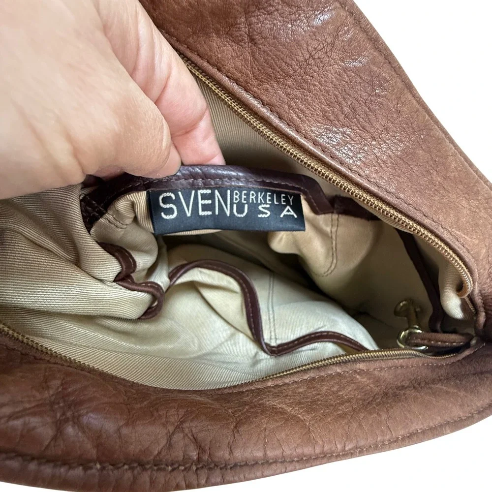 Sven Berkeley USA Leather Shoulder Bag Medium‎ Brown Asymmetrical Pockets Hobo